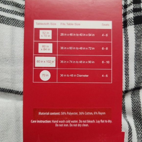 Holiday Time Black White Plaid Fabric Tablecloth 60x84 - Picture 3 of 4